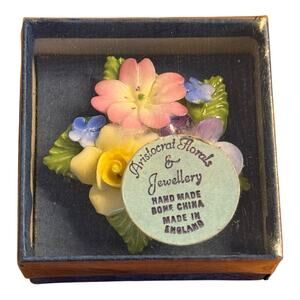 English Aristocrat Bone China Flower Pin, Vintage, Handmade Colorful Brooch